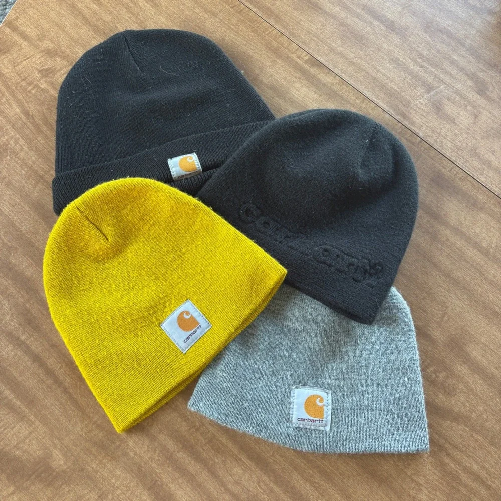 Carhartt Beanie Hat Unisex OSFM Knit Logo Patch Bundle Black Grey Yellow Lot 4pc